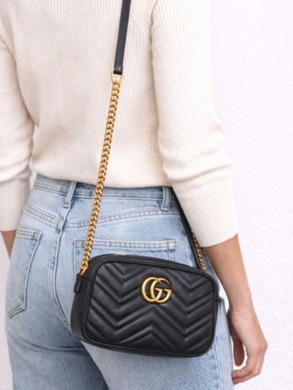 Gucci Dbl GG Marmont Camera Bag with Gold Hardware XBody